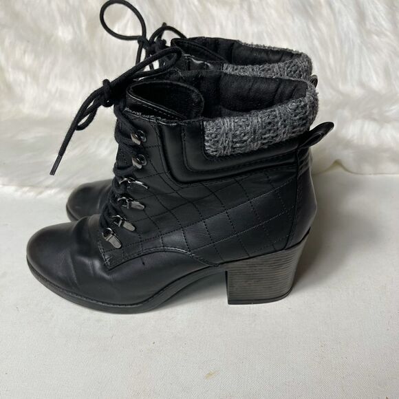 Mia teddy black knitted collar lace up combat boots round toe size 11 - Picture 1 of 9